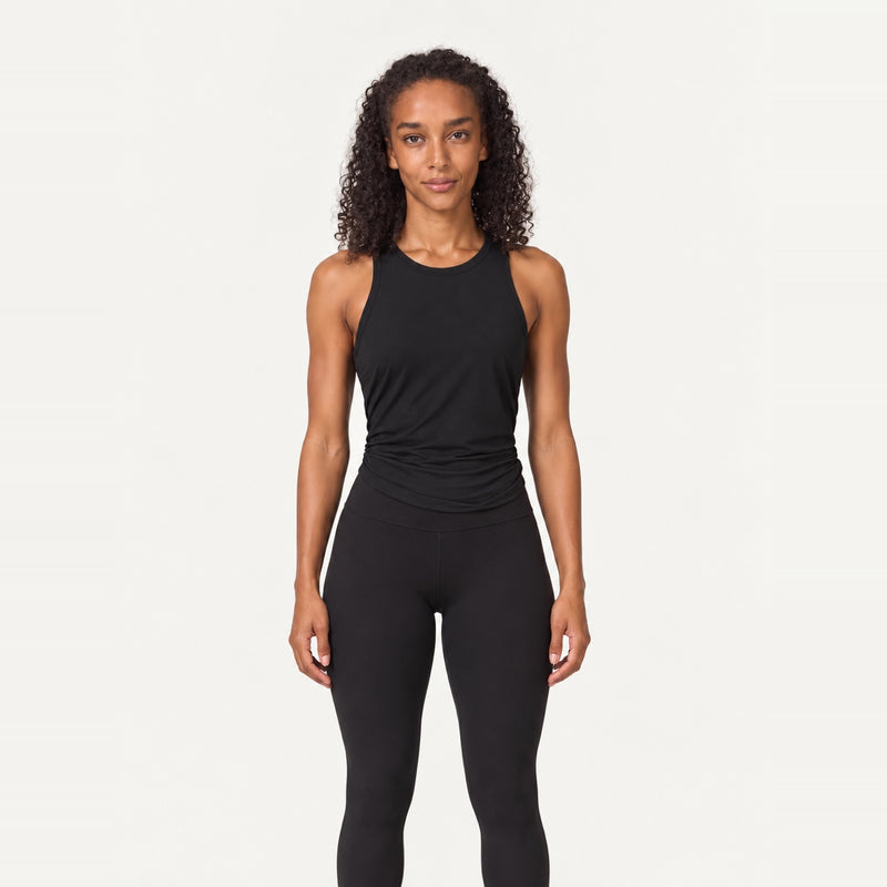 Split-Back Workout Tank with Tie Hem - Black