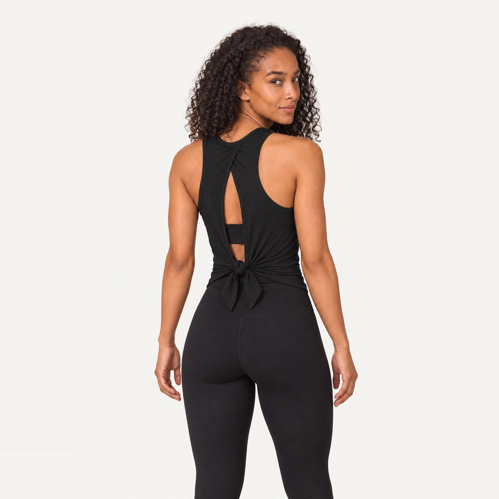 Split-Back Workout Tank with Tie Hem - back view