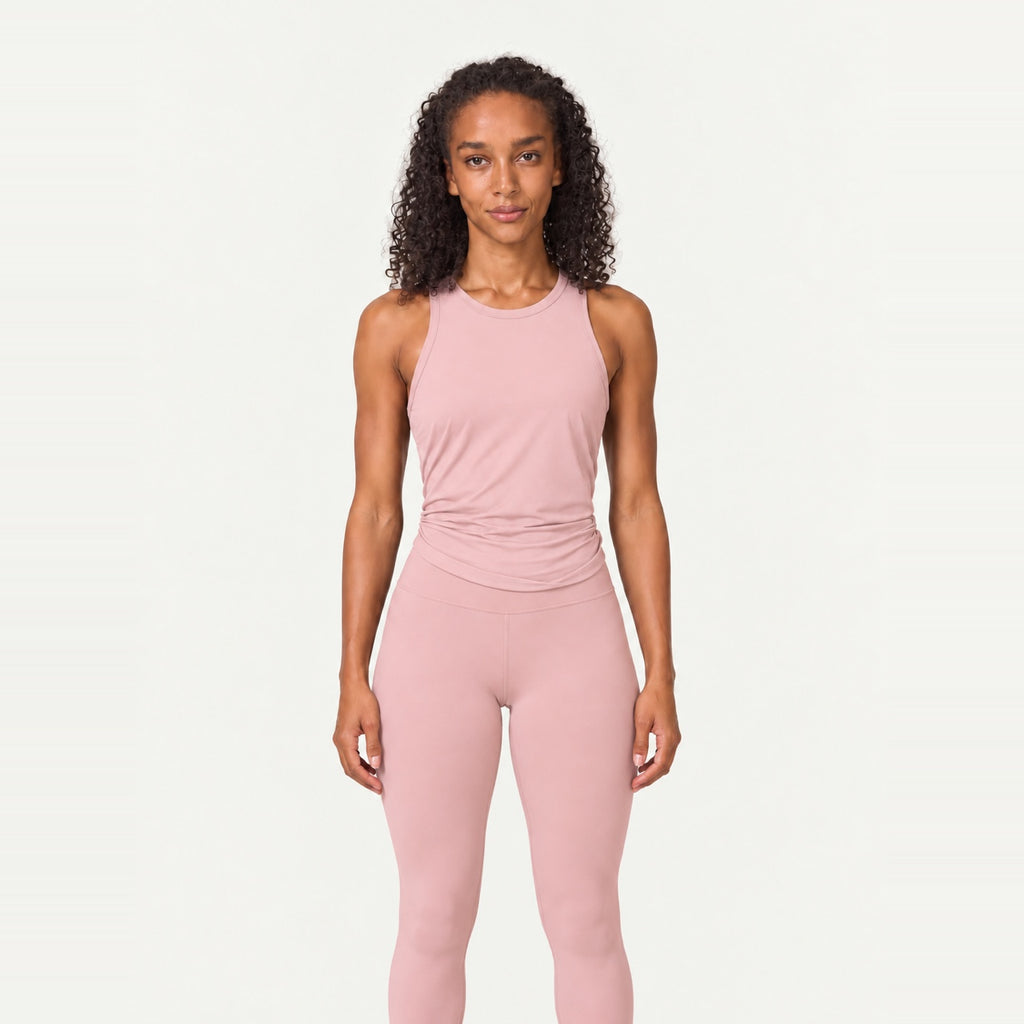 Split-Back Workout Tank with Tie Hem - Blush