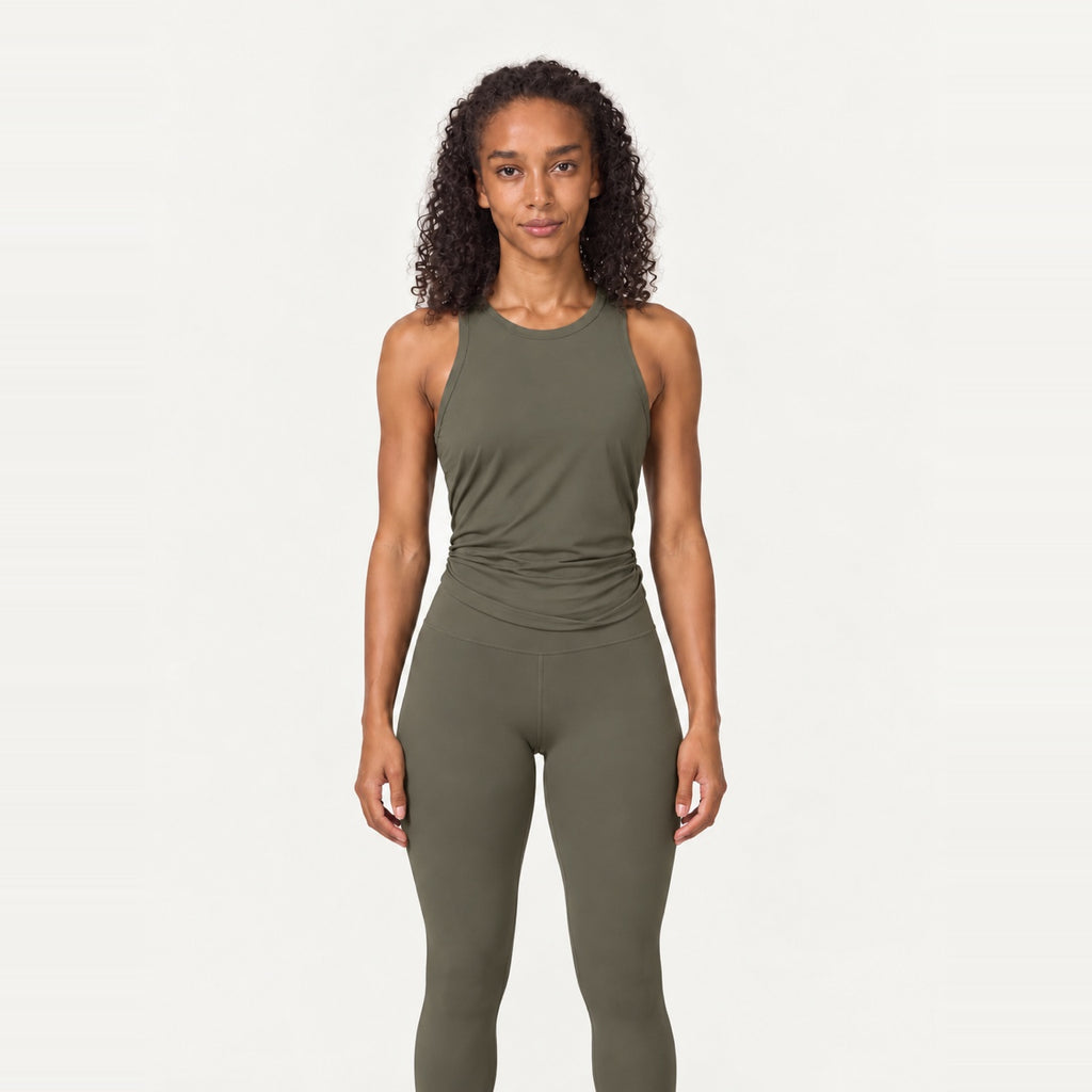 Split-Back Workout Tank with Tie Hem - Olive