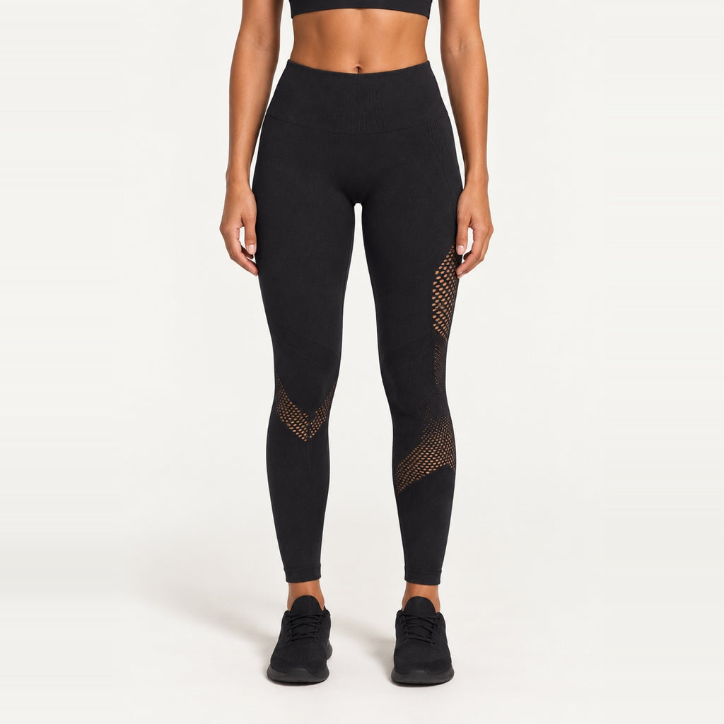 High-Waisted Leggings with Openwork Side Panels - Black