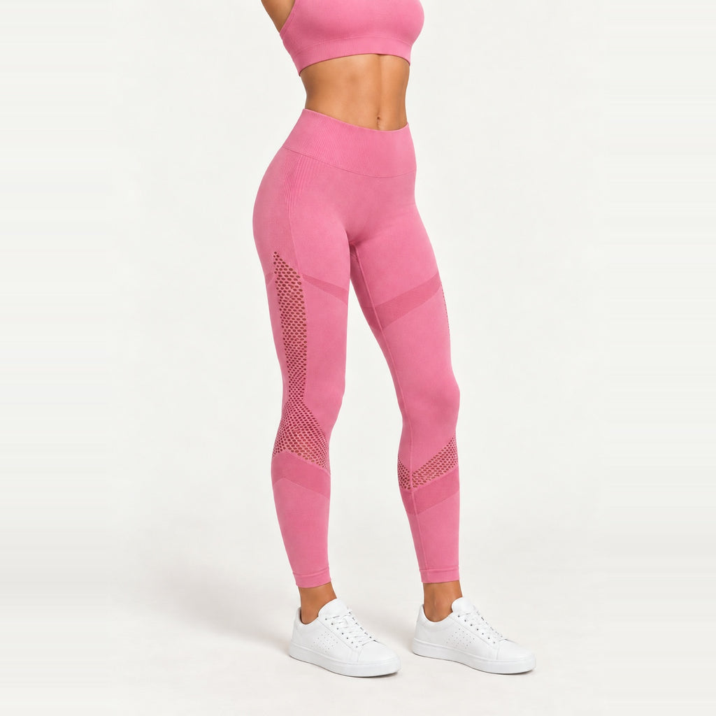 High-Waisted Leggings with Openwork Side Panels - Pink