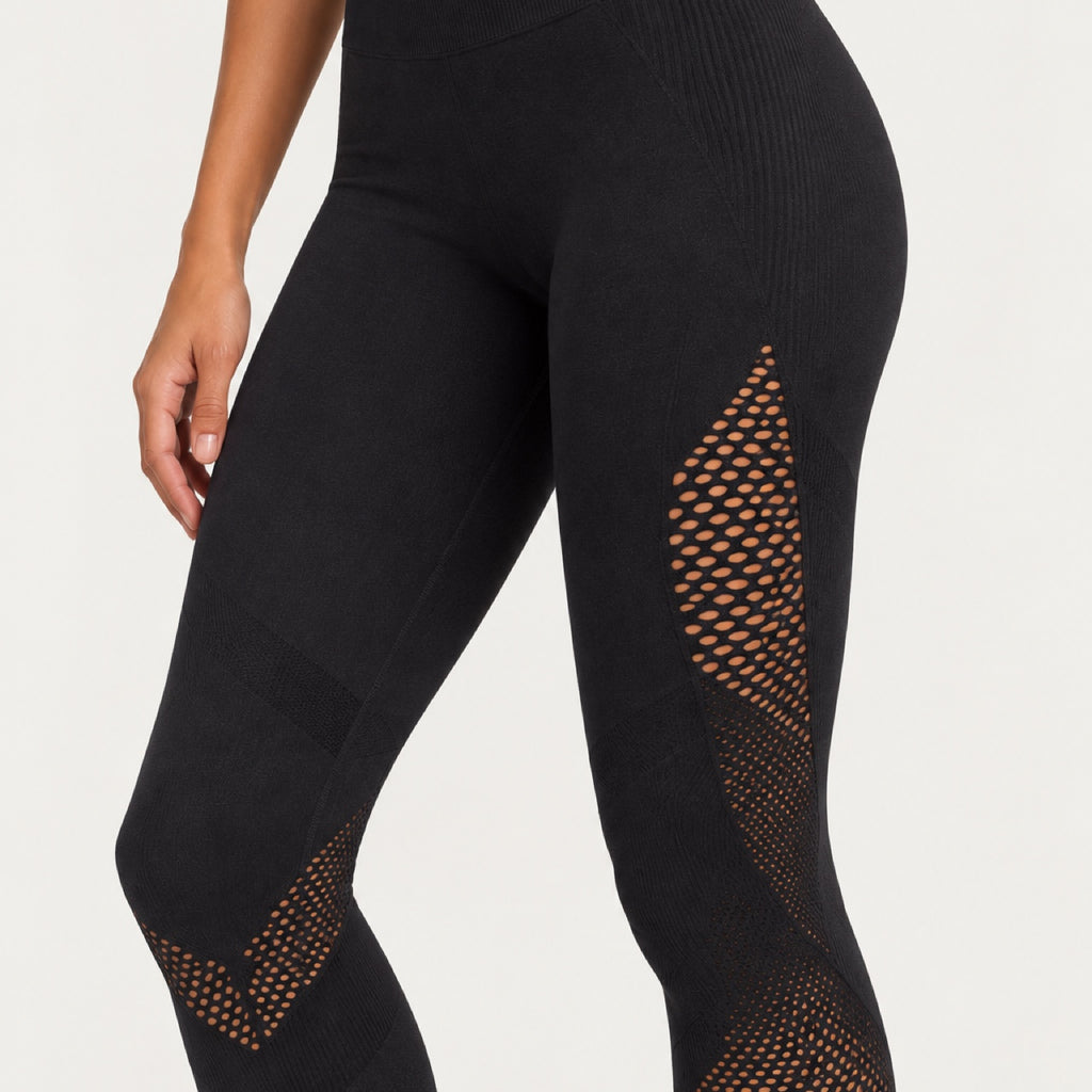 High-Waisted Leggings with Openwork Side Panels - detail