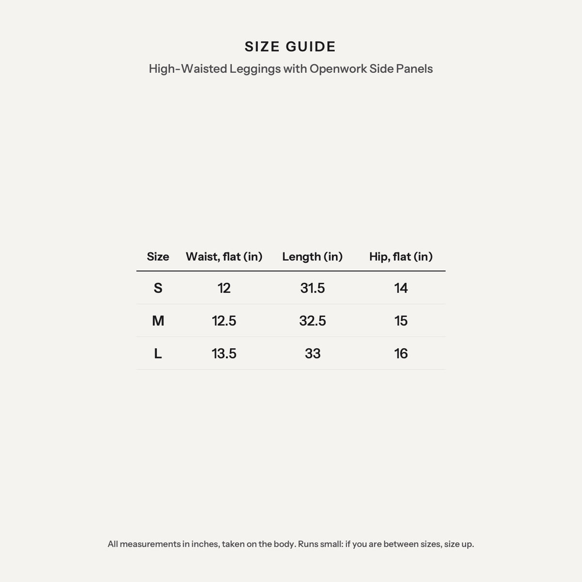 High-Waisted Leggings with Openwork Side Panels - size guide