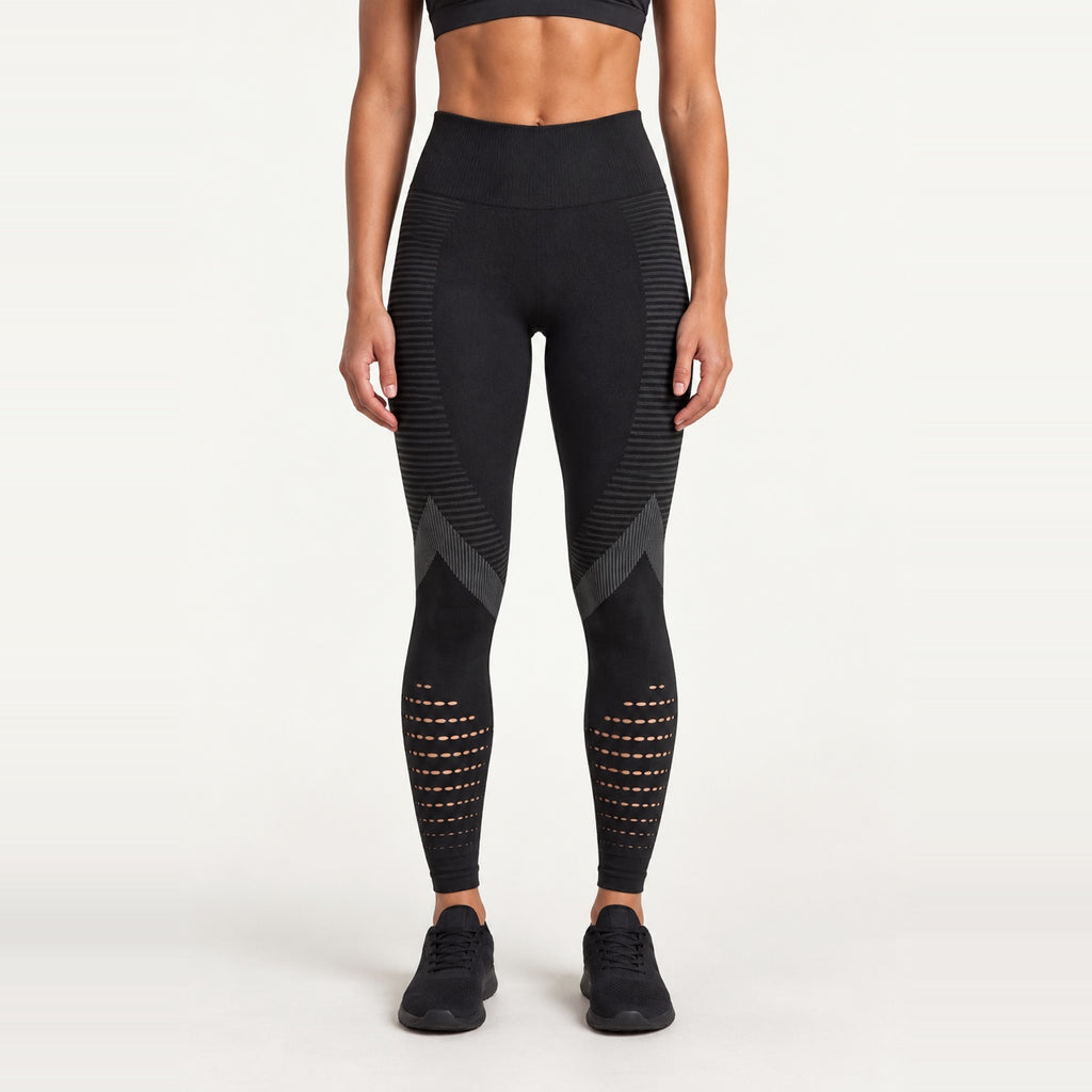 High-Waisted Leggings with Openwork Calf Panels - Black