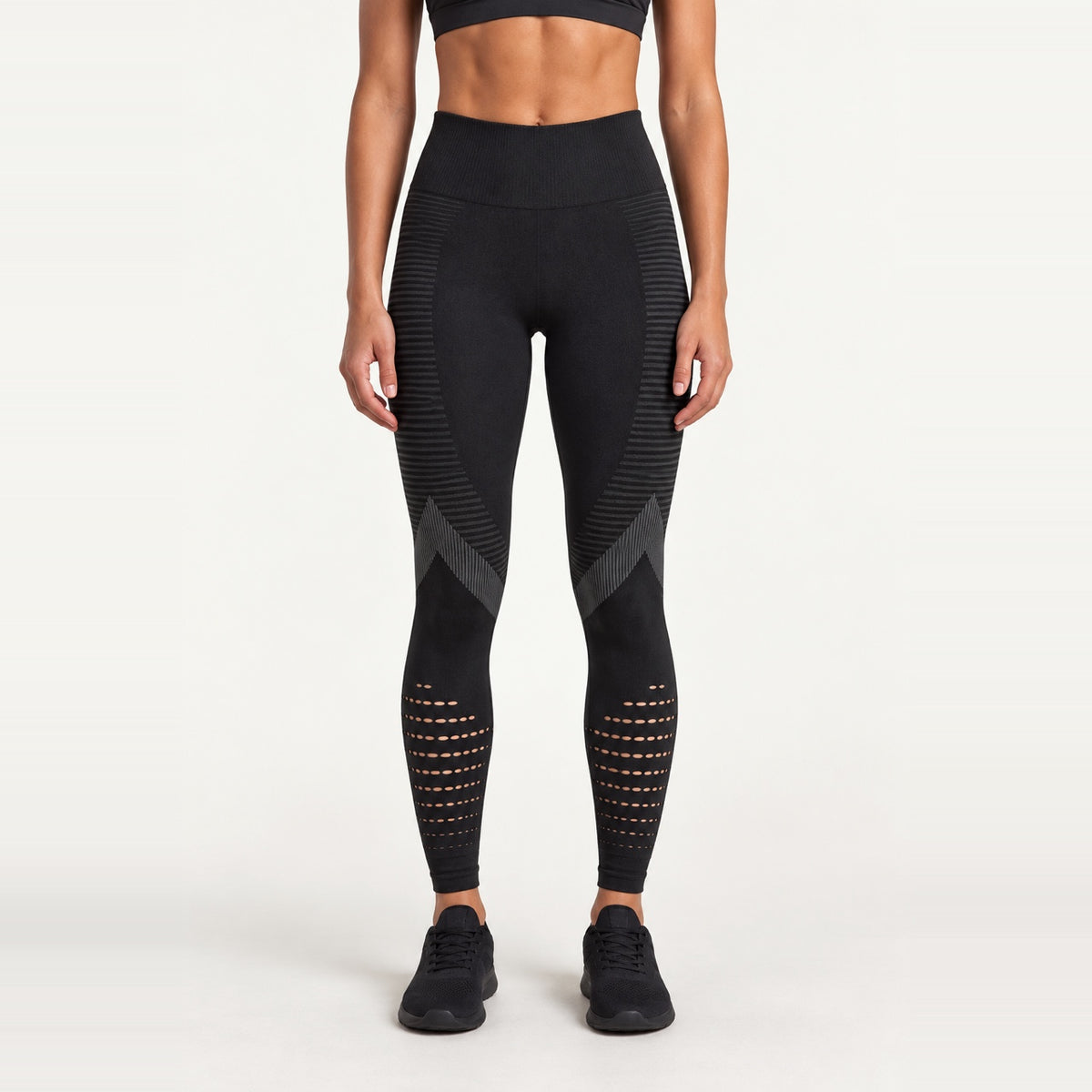 High-Waisted Leggings with Openwork Calf Panels - Black