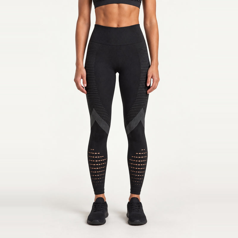 High-Waisted Leggings with Openwork Calf Panels - Black
