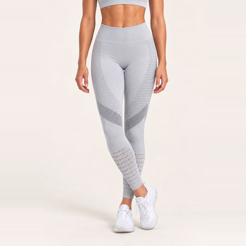 High-Waisted Leggings with Openwork Calf Panels - Light Gray