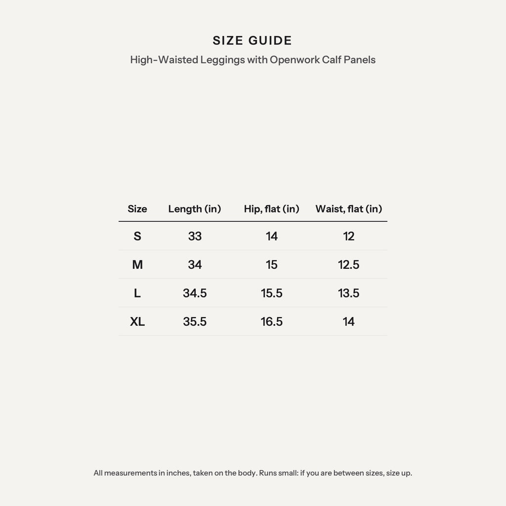 High-Waisted Leggings with Openwork Calf Panels - size guide