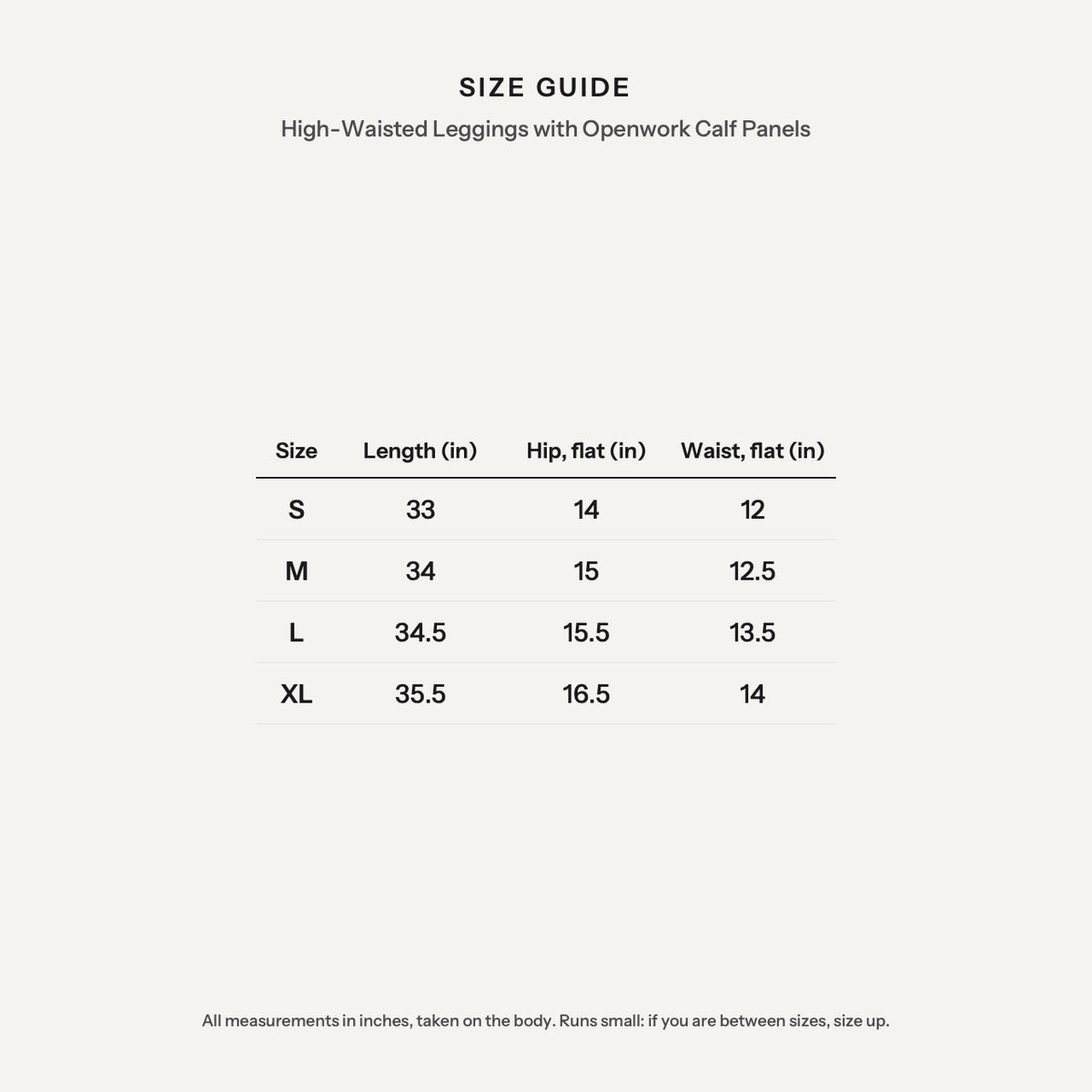 High-Waisted Leggings with Openwork Calf Panels - size guide