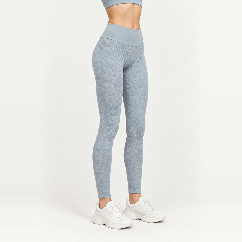 High-Waisted Honeycomb-Texture Leggings - Light Gray