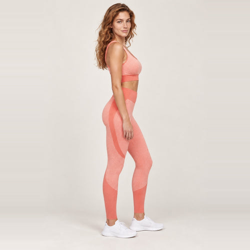 Cross-Back Sports Bra and Colorblock Leggings Set - Coral