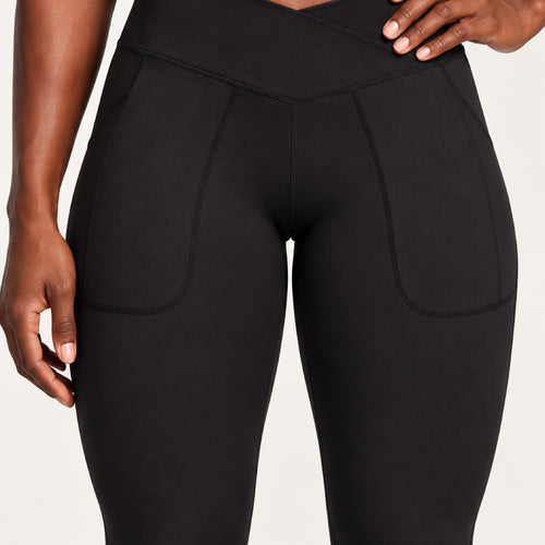 Crossover-Waist Flared Leggings with Side Pockets - detail