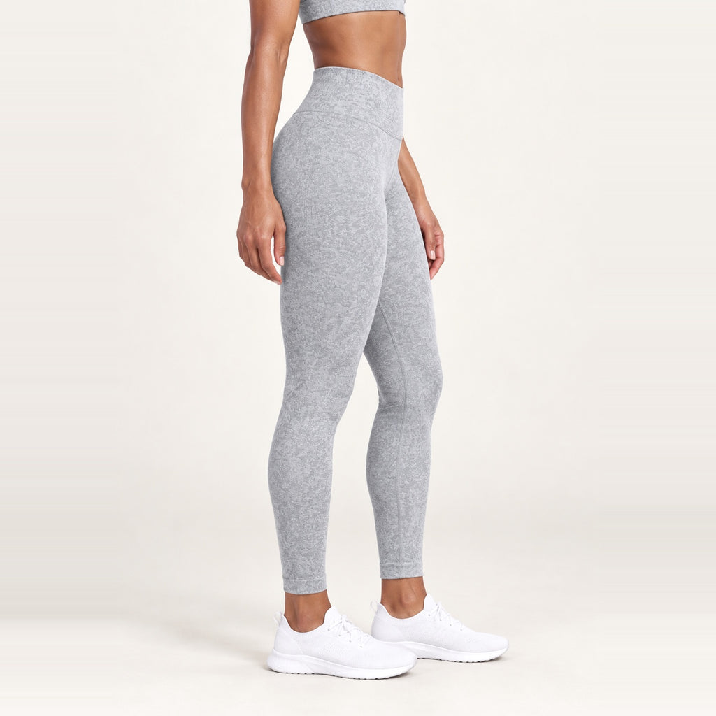 High-Waisted Heathered Leggings - Light Gray