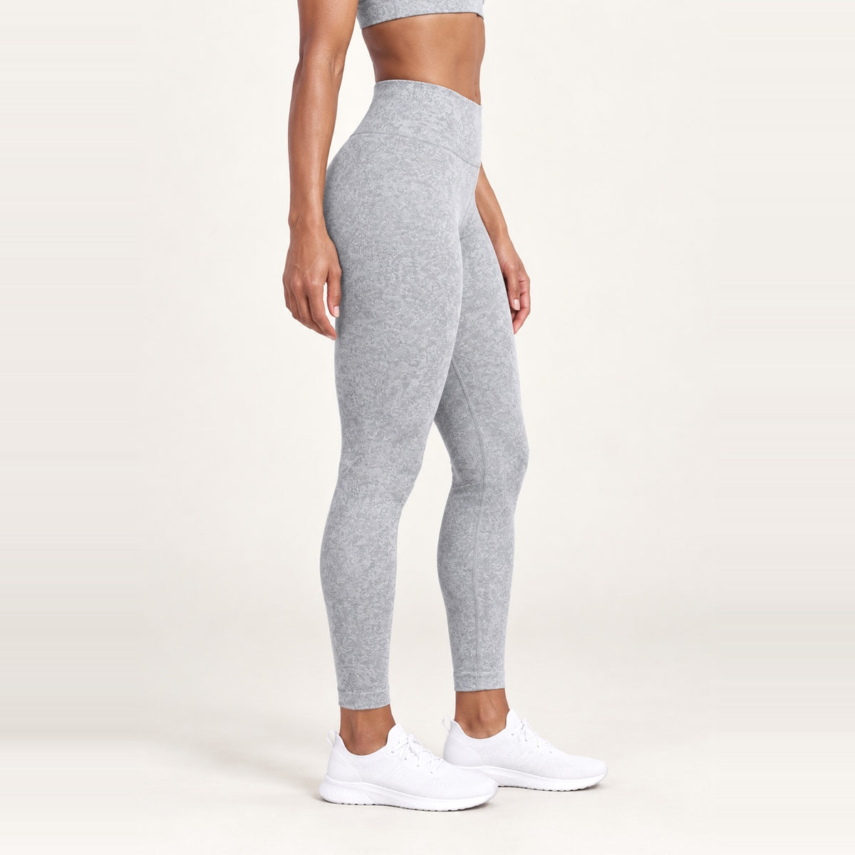 High-Waisted Heathered Leggings - Light Gray