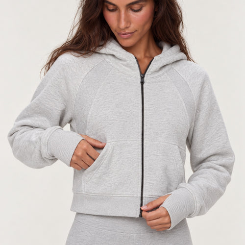 Cropped Zip-Up Hoodie with Thumbholes - detail