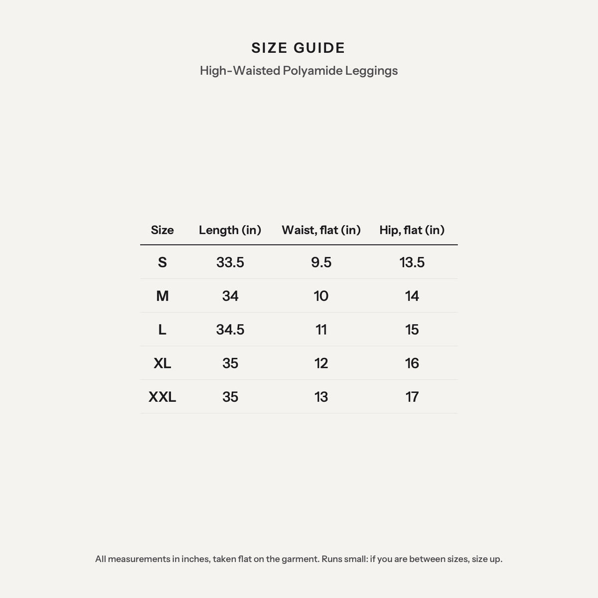 High-Waisted Polyamide Leggings - size guide