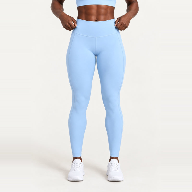 High-Waisted Leggings with Side Seam Detail - Light Blue