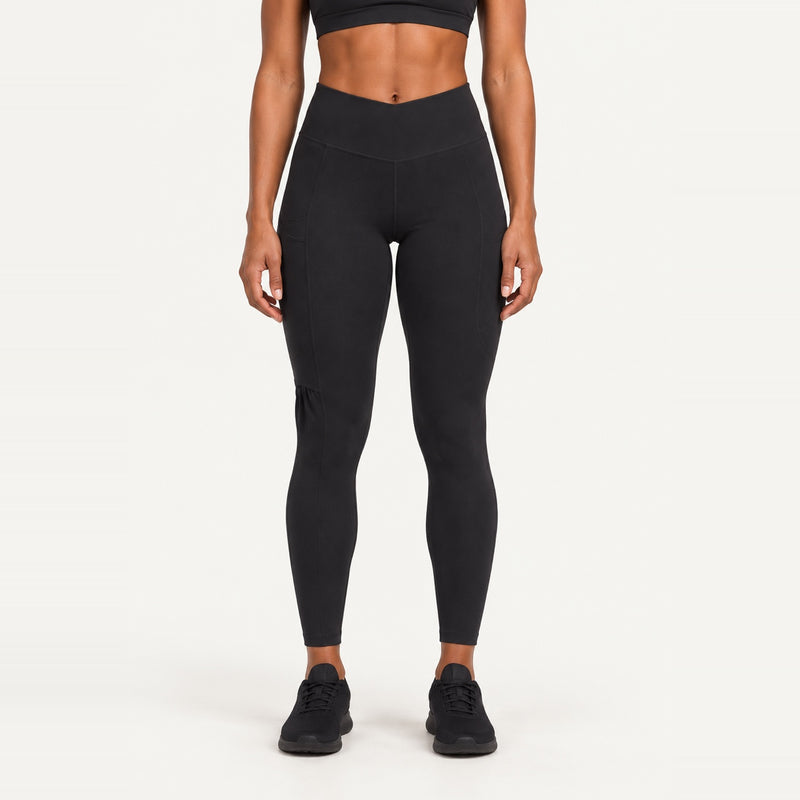V-Waist Leggings with Side Pockets - Black
