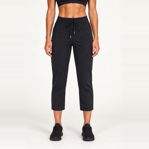 Cropped Drawstring Pants with Side Pockets - Black