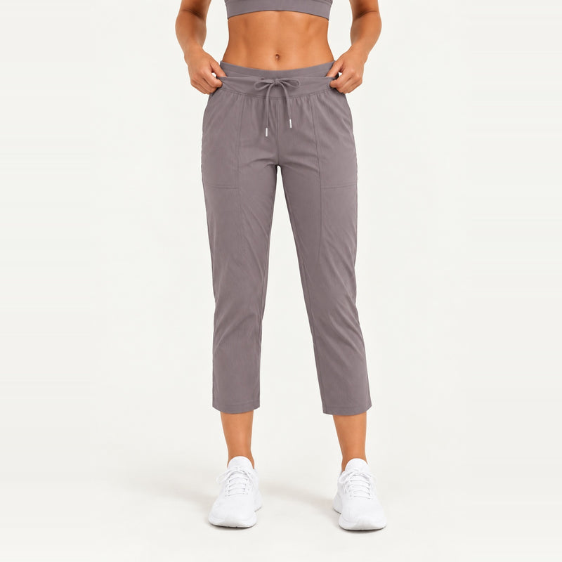 Cropped Drawstring Pants with Side Pockets - Mauve