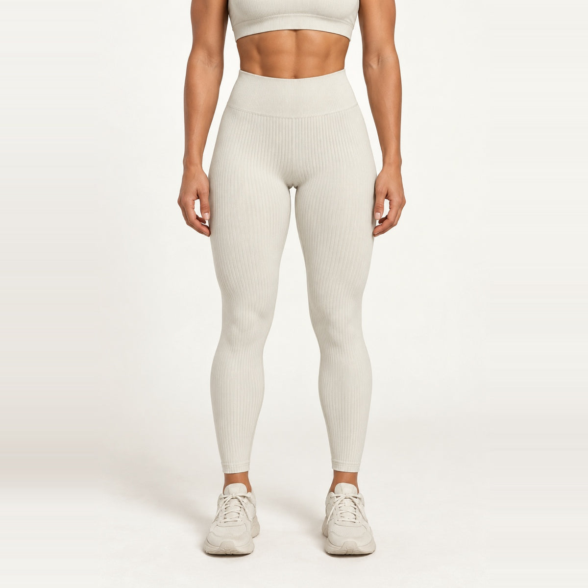 High-Waisted Ribbed Leggings - Ivory