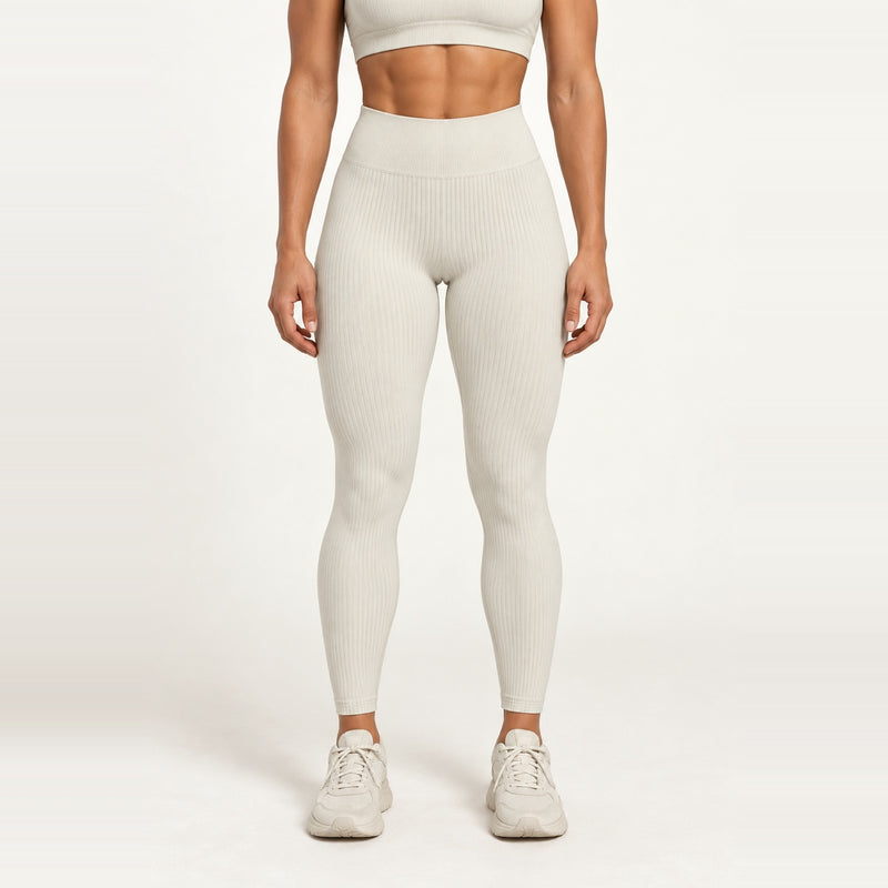 High-Waisted Ribbed Leggings - Ivory