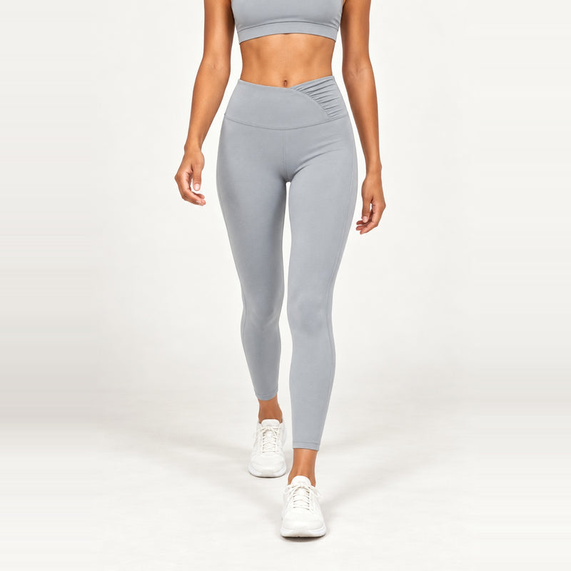 High-Waisted Leggings with Angled Waistband - Light Gray