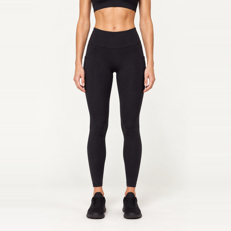 High-Waisted Leggings with Side Pockets - Black