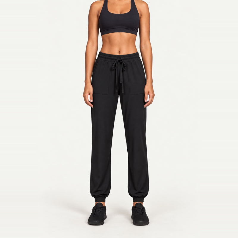 Drawstring Joggers with Side Pockets - Black