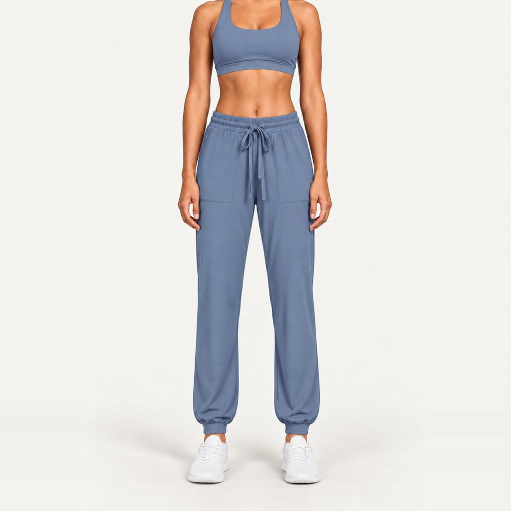 Drawstring Joggers with Side Pockets - Slate Blue