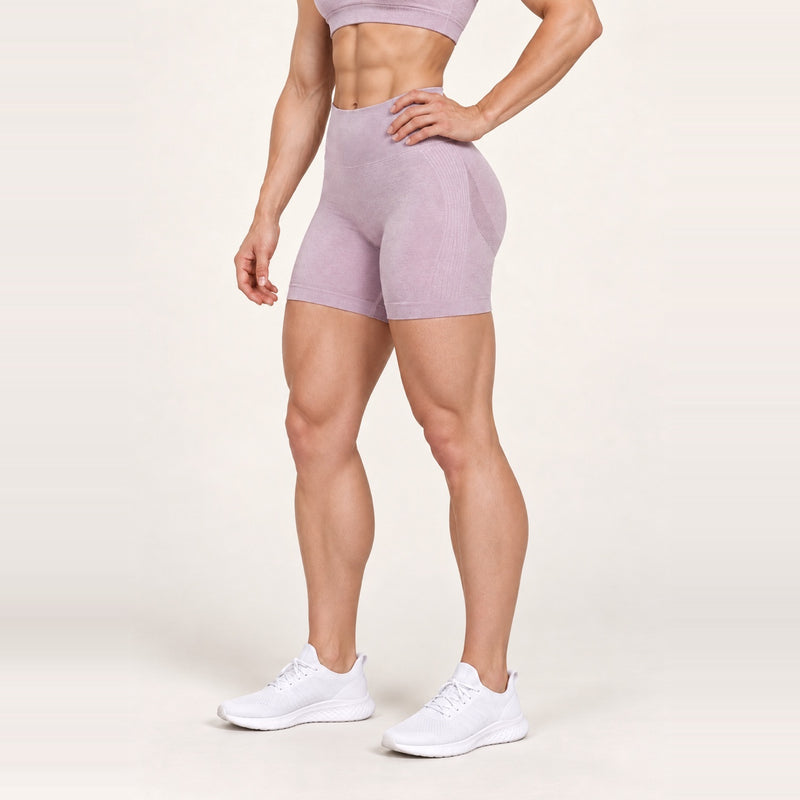 High-Waisted Heathered Biker Shorts - Lilac