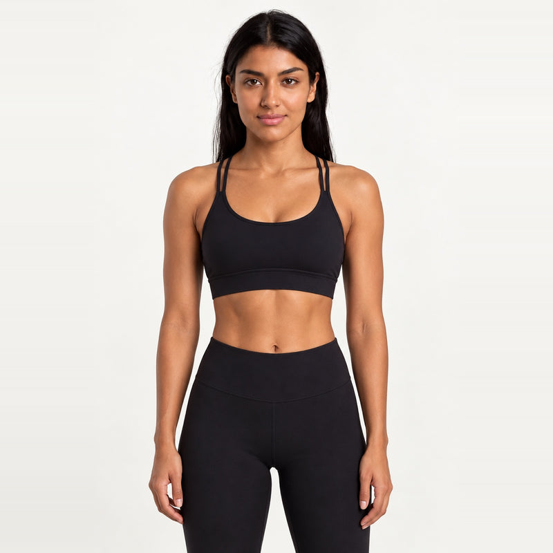 Strappy-Back Sports Bra with Wide Underband - Black