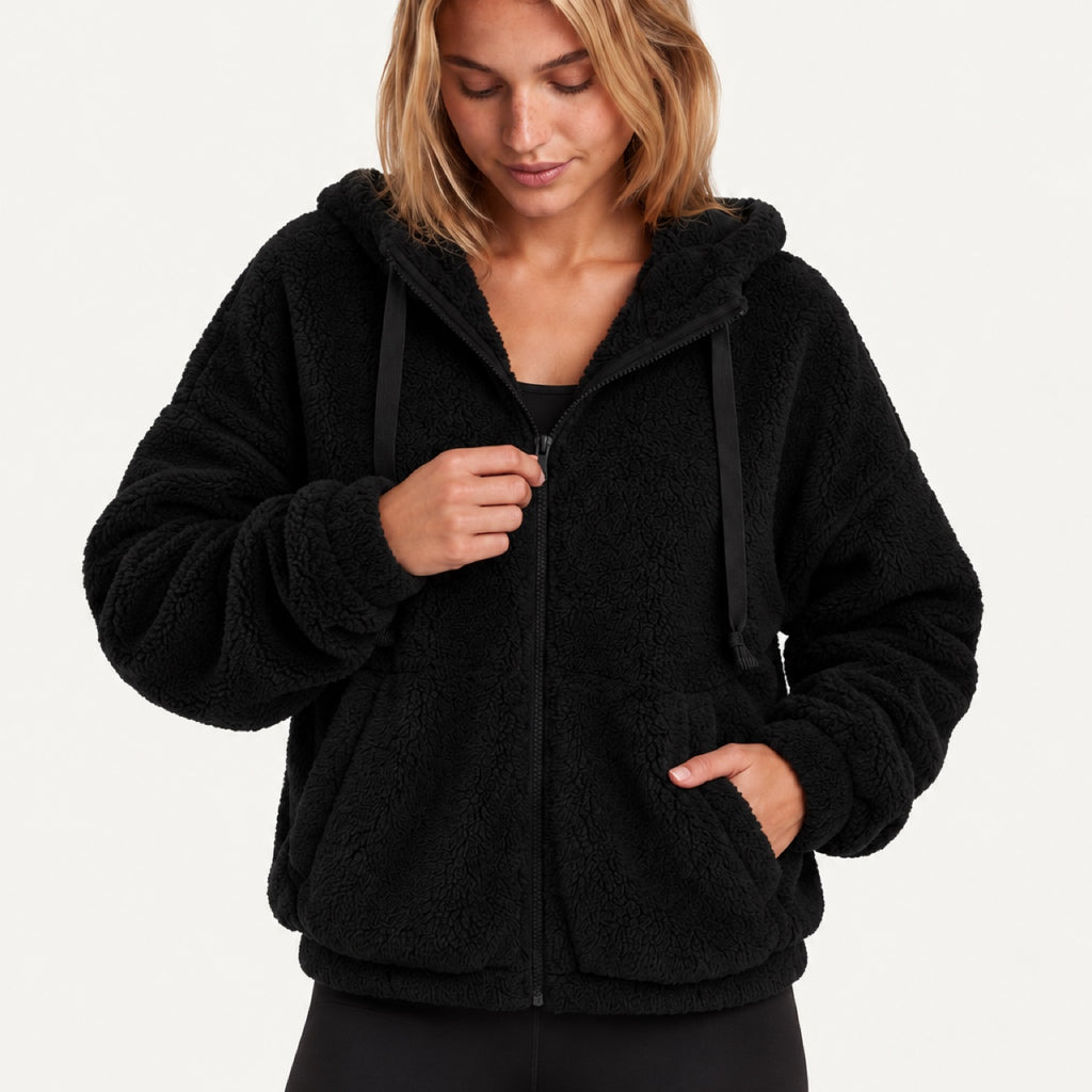 Plush Zip-Up Hoodie with Side Pockets - detail