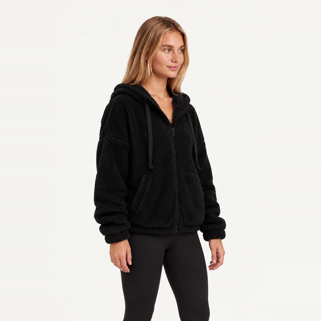 Plush Zip-Up Hoodie with Side Pockets - side view