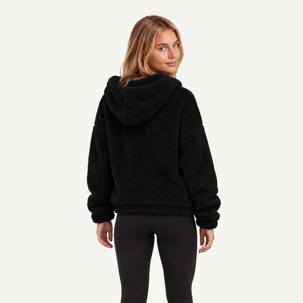 Plush Zip-Up Hoodie with Side Pockets - back view