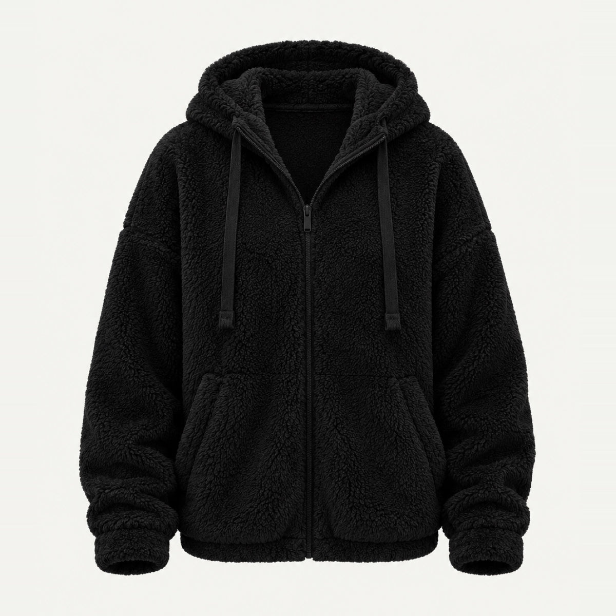 Plush Zip-Up Hoodie with Side Pockets - product only