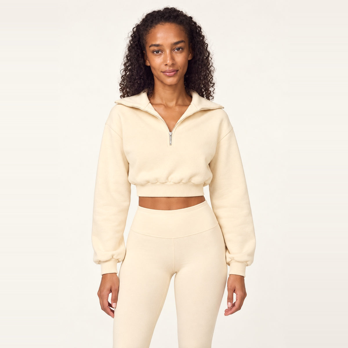 Half-Zip Crop Top or Layered Shorts - Cream Top