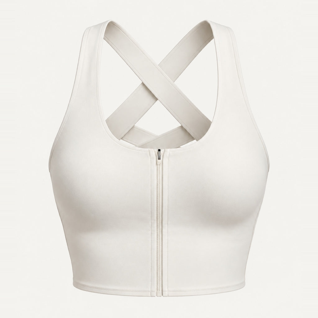 Front-Zip Sports Bra with Crossed Back Straps - product only