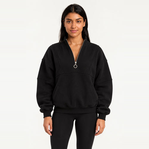 Half-Zip Sweatshirt with Ring Pull - Black