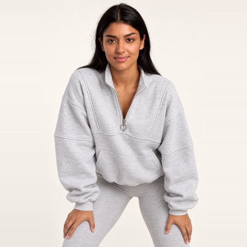 Half-Zip Sweatshirt with Ring Pull - Light Gray