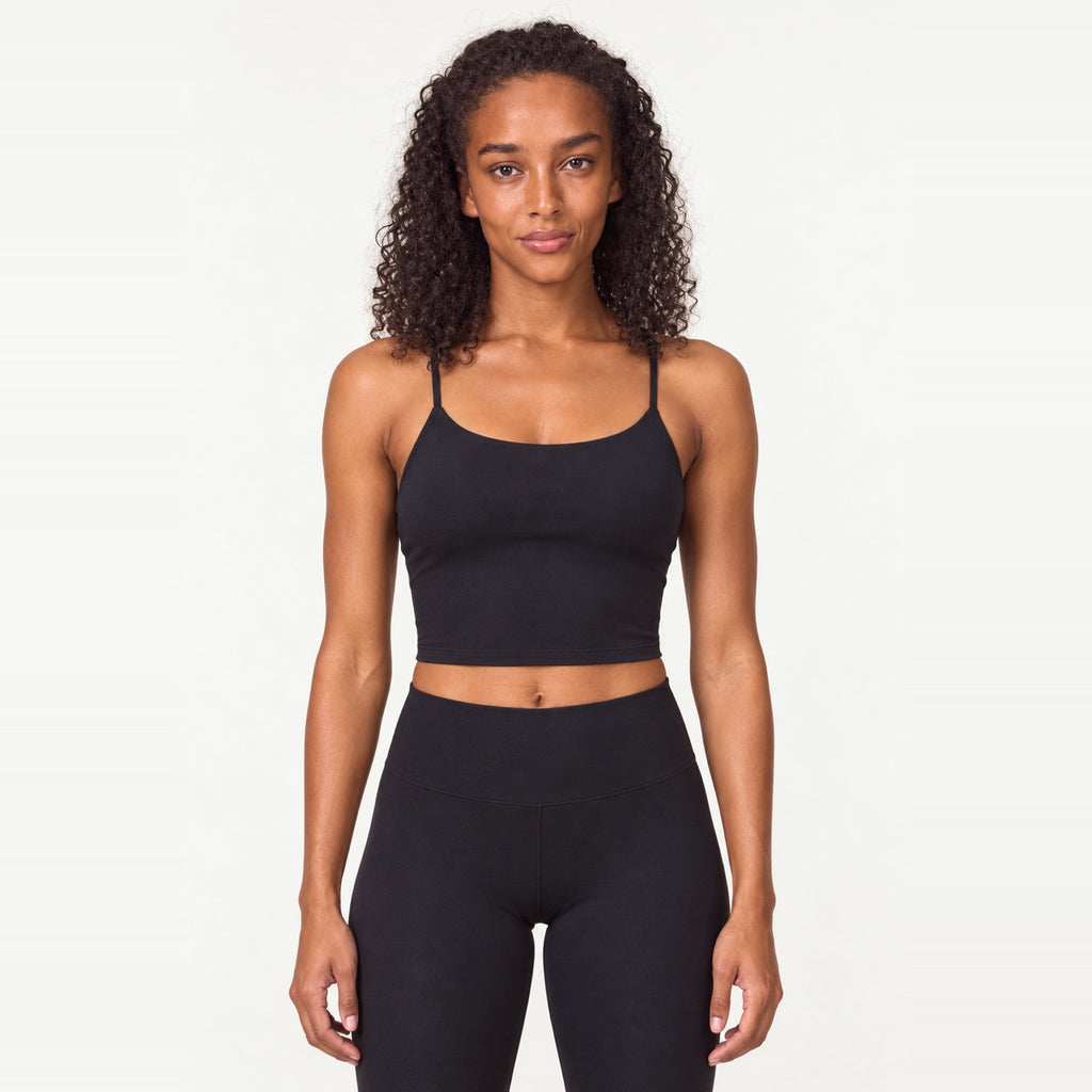 Spaghetti-Strap Workout Crop Top - Black