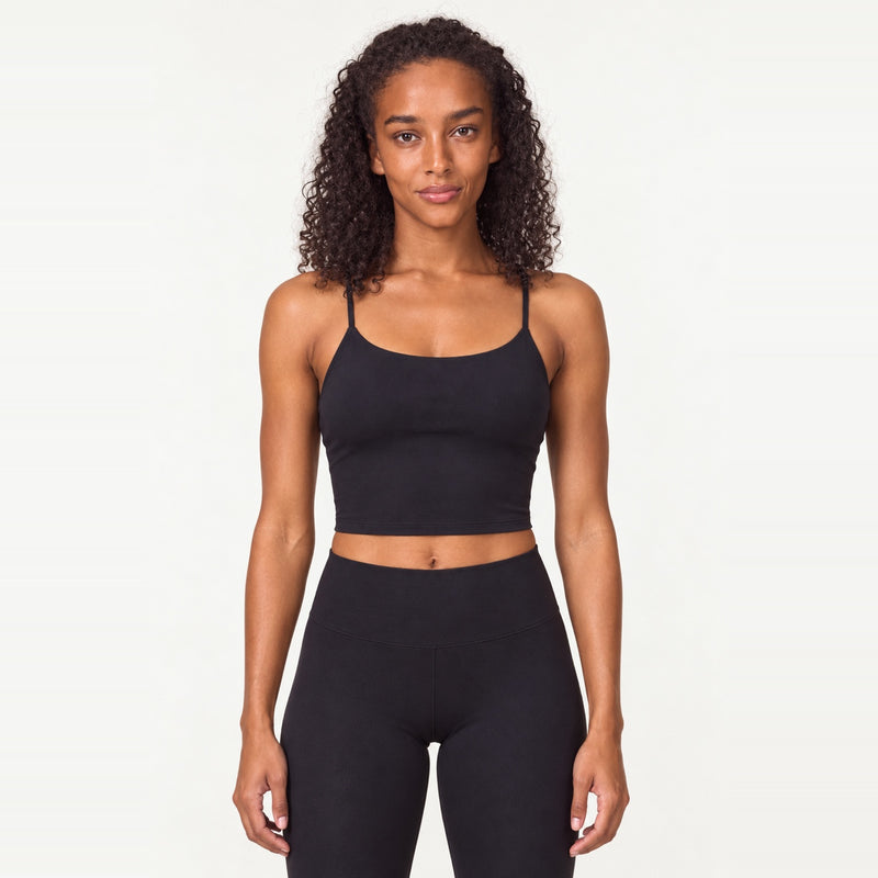 Spaghetti-Strap Workout Crop Top - Black