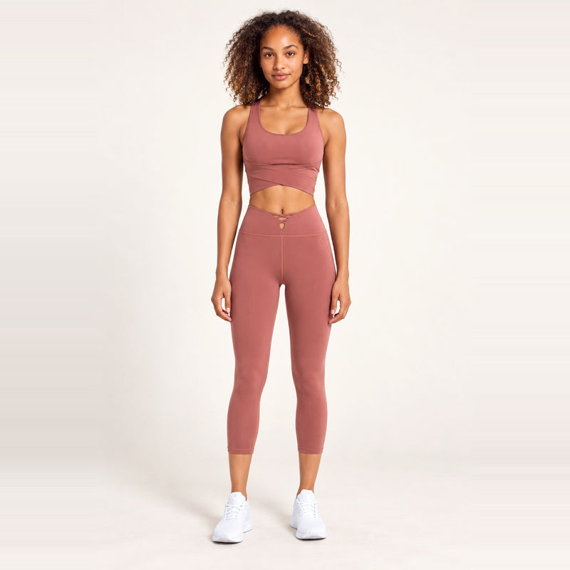 Tie-Back Crop Top and Cropped Leggings Set - Dusty Rose