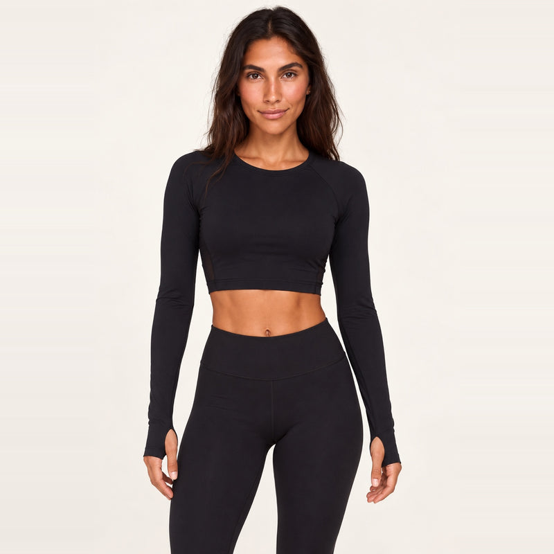 Long Sleeve Top with Mesh Back Panel - Black