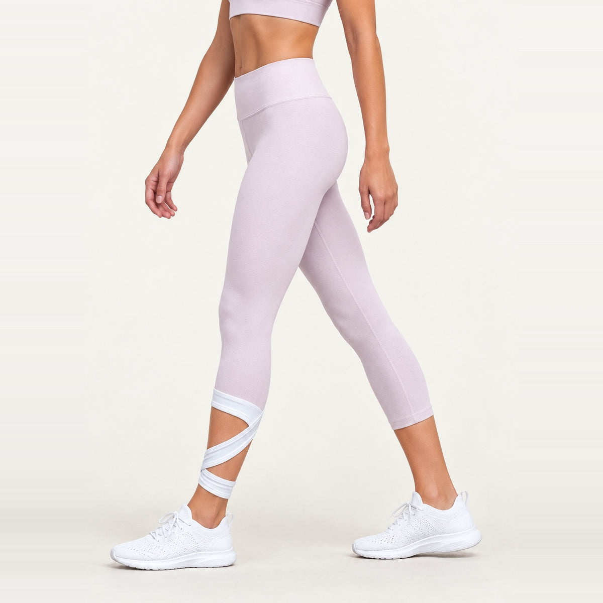 Cropped Leggings with Crossover Calf Straps - Lilac