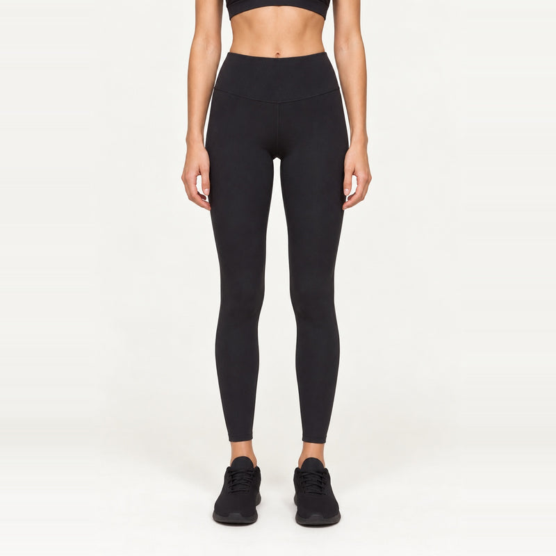 High-Waisted Ankle-Length Stretch Leggings - Black