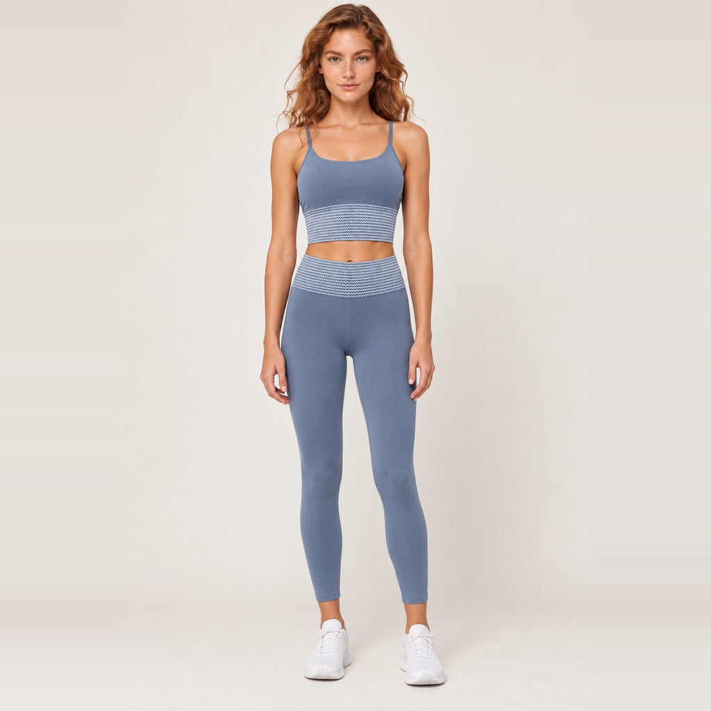 Strappy Crop Top and Textured-Back Leggings Set - Slate Blue
