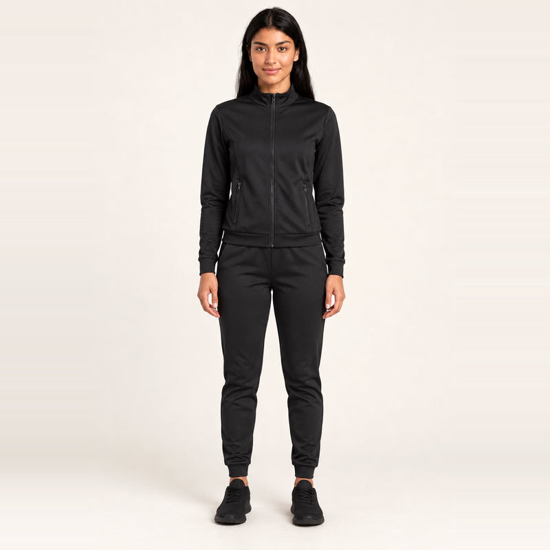 Zip-Up Jacket and Cuffed Joggers Set - Black