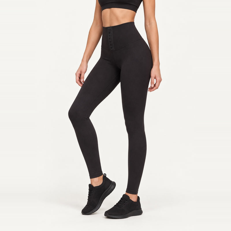 High-Waisted Leggings with Hook-and-Eye Waistband - Black Unlined